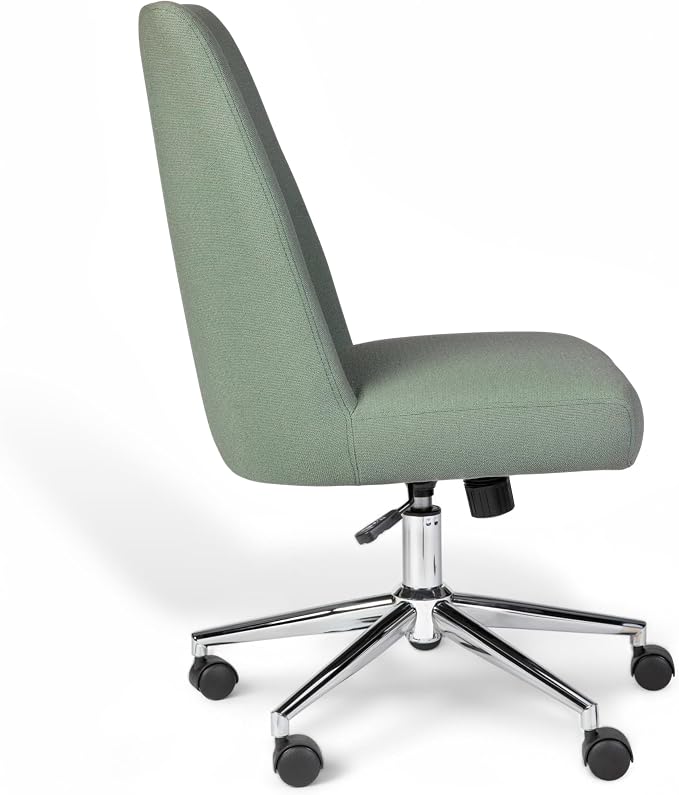 Martha Stewart Maeve Swivel Task Chair with Height Adjustable Seat for Home Office in Sage Fabric with Polished Nickel Frame