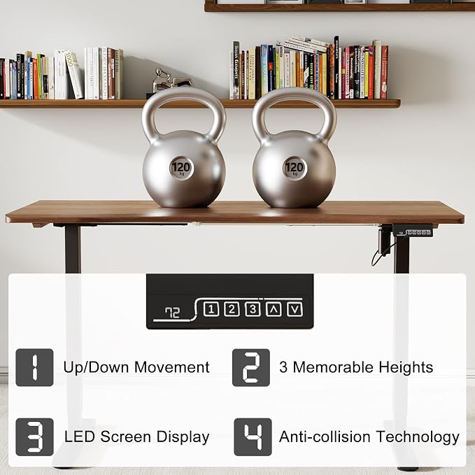 Solid Wood Electric Standing Desk 55"x23.6"Home Office Desk,Adjustable Workbench with 3 Stages Single Motor, Computer Workstation with T-Shaped Metal Bracket,Walnut Standing Desk for Gaming(1 Box)