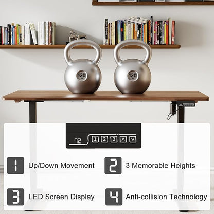 Solid Wood Electric Standing Desk 55"x23.6"Home Office Desk,Adjustable Workbench with 3 Stages Single Motor, Computer Workstation with T-Shaped Metal Bracket,Walnut Standing Desk for Gaming(1 Box)