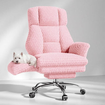 HOMRELEXA Big and Tall Office Chair, Flip Armrests for Pets & Cross Legged Sitting, Executive Ergonomic Computer Gaming Chair with Foot Rest, Rose Velvet Pink Wide Seat Reclining Desk Chair