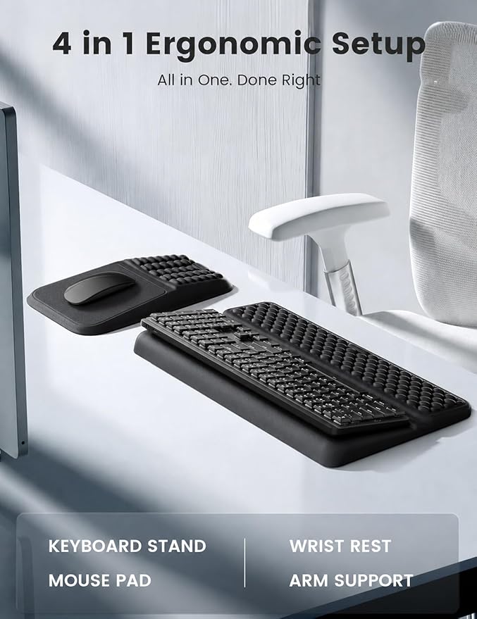 Vaydeer Keyboard Stand and Mouse Pad Set with Wrist Rest, Soft Memory Foam Wrist Support, Ergonomic Wrist Cushion for Desk, Relieves Carpal Tunnel Pain, Palm Hand Typing for Office, Home, Gaming
