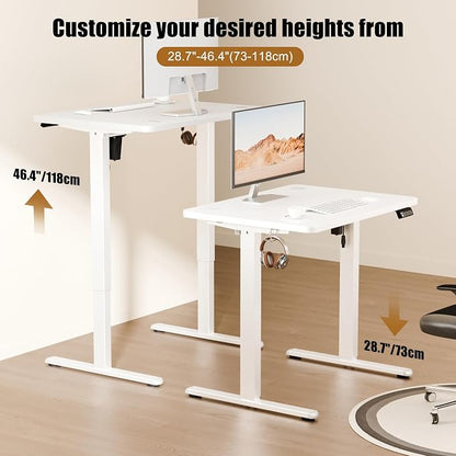 ERGOMAKER Electric Standing Desk, 31.5" x 23.6" Height Adjustable Sit Stand Desk with Splice Board for Home Office, Computer Desk Memory Preset (White Frame, White Desktop)