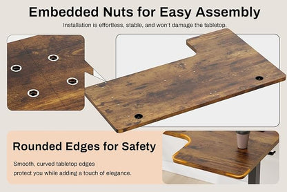 EcoZen Standing Desk Electric Height Adjustable Desk 55 x 33.5 Inches L Shaped Sit Stand up Desk, Computer Home Office Desk Memory Preset with Two-Piece Fir Wood Desktop (Vintage Brown, 55*33.5 Inch)