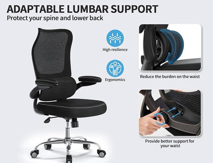 TRALT Ergonomic Office Chair - Desk Chair with Wave High Back Adjustable Lumbar Support Computer Chair - Gaming Chairs Mesh Backrest and PU Leather Seat for Home Reading Chairs to Adults(Black)