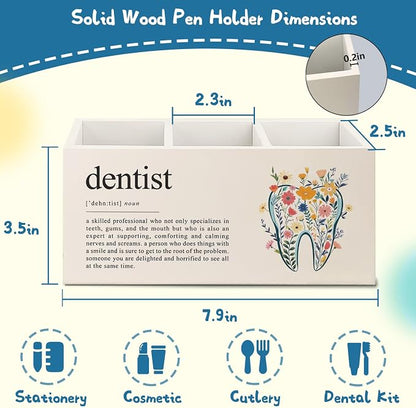 Dental Hygienist Assistant Gifts Tooth Pen Pencil Holder for Women，Doctor Medical Student Graduation Gifts Wooden Organizer for Home Office Desk Table Shelf Decor