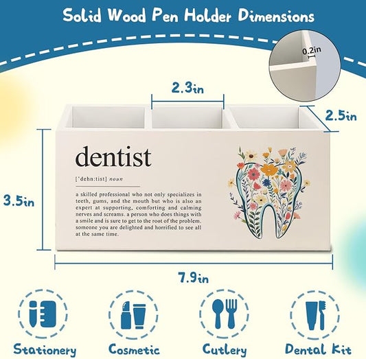 Dental Hygienist Assistant Gifts Tooth Pen Pencil Holder for Women，Doctor Medical Student Graduation Gifts Wooden Organizer for Home Office Desk Table Shelf Decor