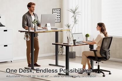 Standing Desk Electric Height Adjustable Desk 55 x 23.6 Inches Sit Stand up Desk, Computer Home Office Desk Memory Preset with Two-Piece Desktop (Vintage Brown, 55 * 24 Inch)