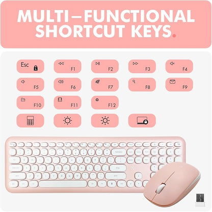 X9 Pink Keyboard and Mouse Wireless | Cute Wireless Keyboard and Mouse Combo - Transform Your Space with a Colorful Keyboard and Mouse Set for PC Laptop and Chrome (Pink/White)