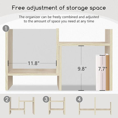 Jerry & Maggie Desktop Organizer Office Storage Rack Adjustable Wood Display Shelf Free Style Double H, Multi-Functional Mini Bookshelf for Desk Natural Stand (White Wood Tone/2 Pack)