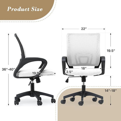 Office Chair Ergonomic - Mesh Desk Chair with Lumbar Support & Wide Seat (300Lbs Capacity) Adjustable Height, Swivel Wheels - for Home Office, Gaming, Bedroom