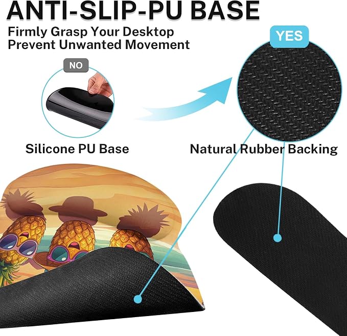 Britimes Summer Pineapple Keyboard Mouse Pad Set Funny Tropical Coastal 4in1 Large Mousepad+Keyboard Wrist Rest+Mouse Wrist Rest+Coaster Ergonomic Design for Home Office Computer 35.4x15.7 inches