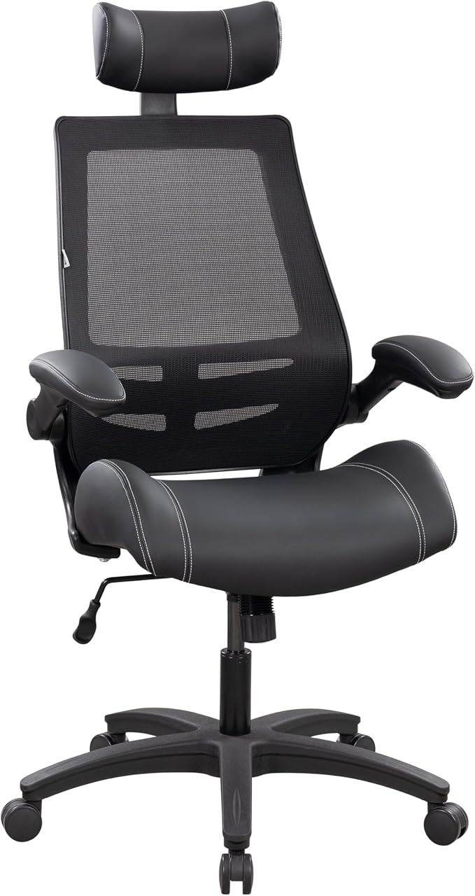 BOLISS Microleather 400lbs Office Chair High-Back Ergonomic Desk Chair with Extra-Thick High-Density Foam Seat, Adjustable Headrest, 90° Flip-Up Arms, and Rocking Tilt for Home & Office