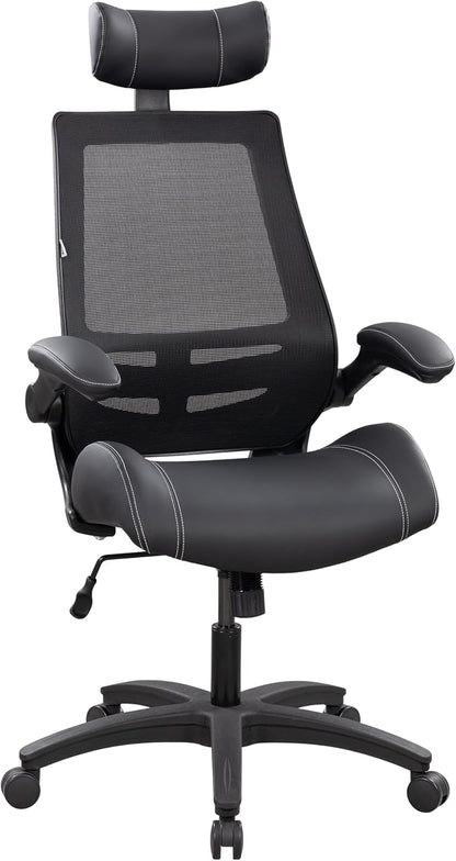 BOLISS Microleather 400lbs Office Chair High-Back Ergonomic Desk Chair with Extra-Thick High-Density Foam Seat, Adjustable Headrest, 90° Flip-Up Arms, and Rocking Tilt for Home & Office