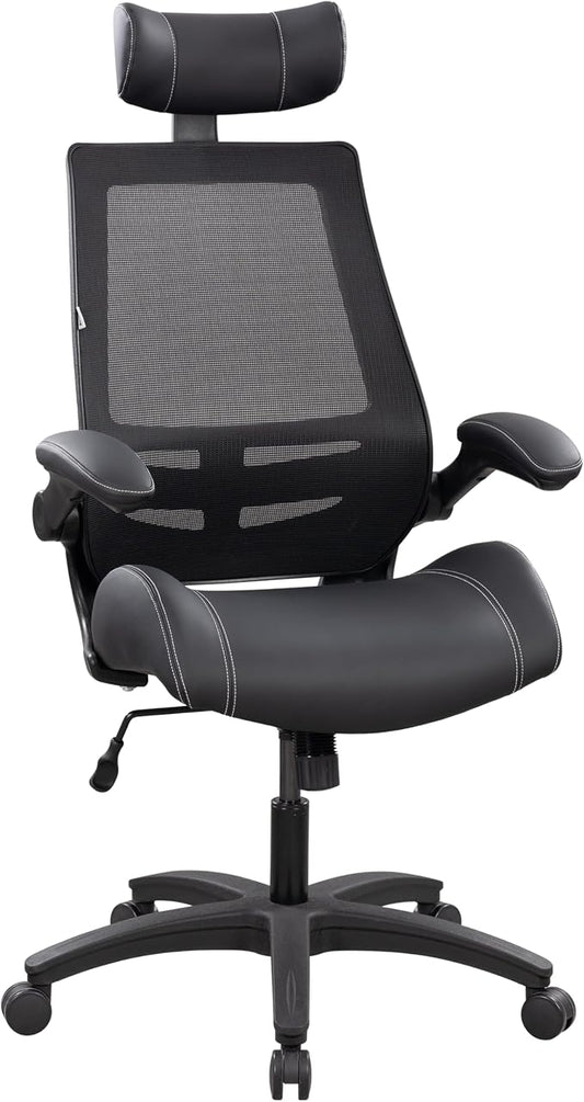 BOLISS Microleather 400lbs Office Chair High-Back Ergonomic Desk Chair with Extra-Thick High-Density Foam Seat, Adjustable Headrest, 90° Flip-Up Arms, and Rocking Tilt for Home & Office