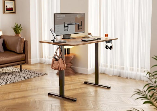 YDN Electric Standing Desk Adjustable Height, 35 x 20 Inches Stand up Desk with Cable Management, Home Office Desks with Splice Board & Black Frame, Rustic Brown Top