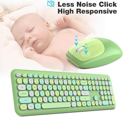 MOFII Wireless Keyboard and Mouse Combo, Colorful Full Size Keyboard with Number Pad, Silent Cute Wireless Mouse, 2.4GHz Dropout-Free Connection, for PC Laptop Computer (Green Color)