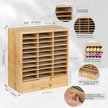 AUTOARK Bamboo Marker Organizer for 150 Markers,AHK-060 | Desktop Storage with Drawers,Art Markers Pens Pencils Brushes