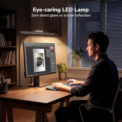 Lepro Led Desk Lamp for Home Office, Metal Architect Lamp with Clamp, 11W 650LM Eye-Caring Task Light, 25 Lighting Modes, Flexible Gooseneck for Monitor, Workbench, Drafting, Crafts, Reading, Black