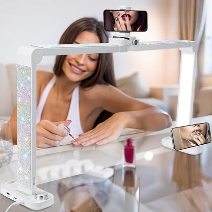 34in Nail Light for Desk Foldable Large Half Moon Lamp Suitable for Nail Tech Beauty Manicure Eyelash Extension Tattoo Eyebrows Crafts Stepless Brightness with 3 Color Modes Infinitely Knob