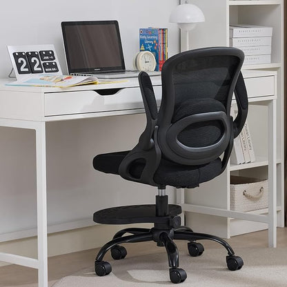 Kids Desk Chair,Ergonomic Study Chair with Adjustable Height,Swivel Mesh Desk Chair with Wheels,Home Office Chair for Children in Home Bedroom Black