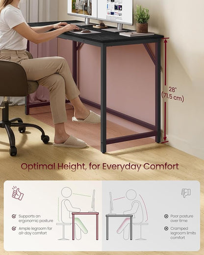 VASAGLE Computer Desk, Office Work Desk, 47.2 x 19.7 x 29.9 Inches, for Study, Bedroom, Home Office, Living Room, Ebony Black and Ink Black ULWD212B101