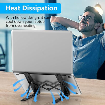 Adjustable Laptop Stand, Portable Laptop Riser for Desk, ABS+Silicone Foldable Ventilated Cooling Notebook Holder Stand for 10-15.6” Laptops, Tablets