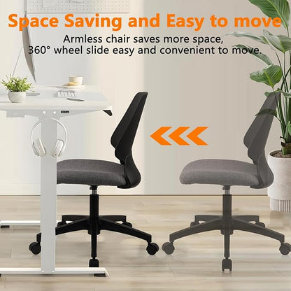 CLATINA Armless Home Office Chair, Ergonomic Small Desk Chair with Wheels and Soft Thick Upholstered Cushion, Comfy Adjustable Height Swivel Computer Task Chair for Conference Waiting, Black, 4Pack