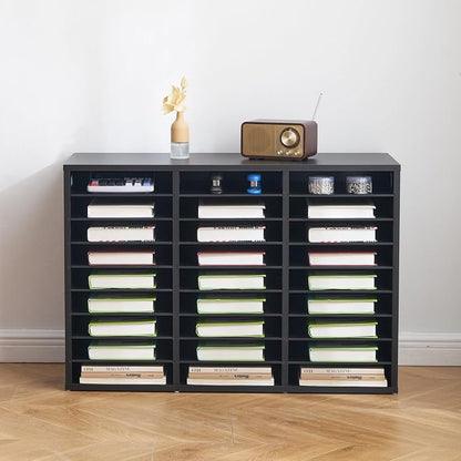 VEVOR Literature Organizer, 27 Compartments Office Mailbox with Removable Shelves, Wooden Mailbox Sorter Particle Board Office Home Classroom Storage, File Sorter for Files, Documents, Papers, Black