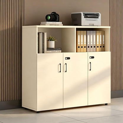 File Cabinet with Password Lock, Wood Lateral Filing Cabinet for Letter/A4 Files, 3 Drawer with Door, Printer Stand with Open Shelves for Home Office