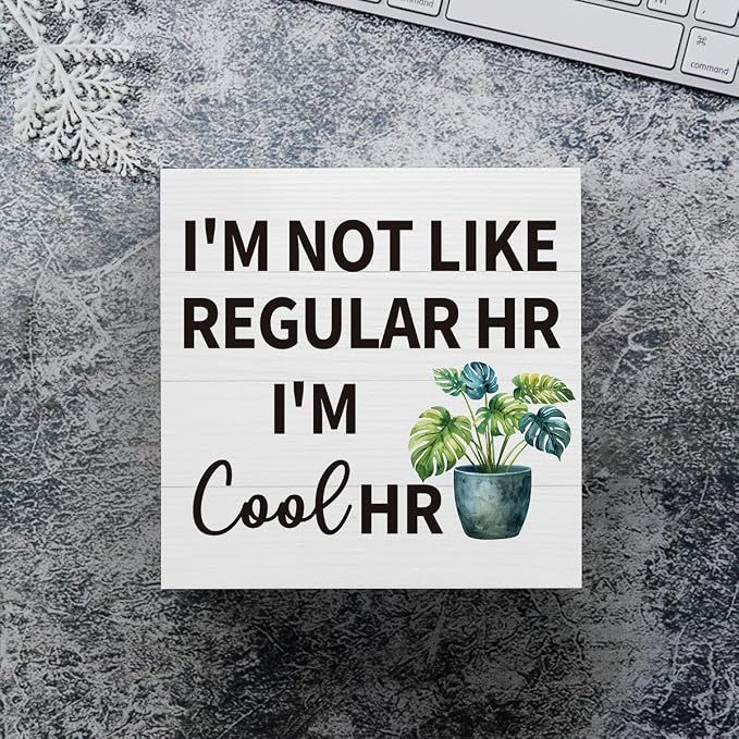 mmiishe Office Gifts for HR Coworker Desk Decoration Hr Gifts for Women | Funny Desk Decor Hr Gift for Colleagues Leader Boss Cubicle Accessories for Office Meeting Rooms Wooden Box Sign 5 x 5 Inches