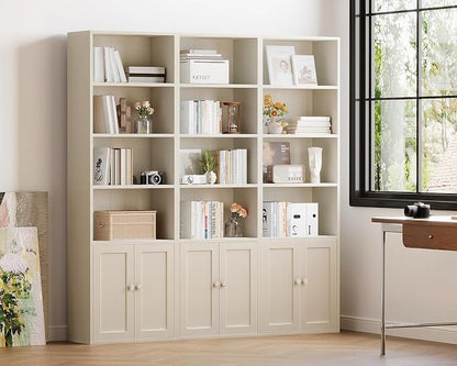 Casaottima Bookshelf and Bookcase with Doors, Floor Standing 6-Tier Shelf Display Storage Shelves, Tall Bookcases for Home Office, Living Room, White