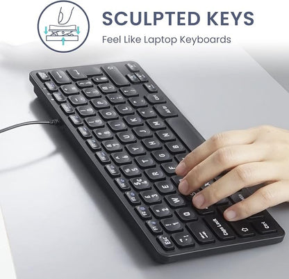 Perixx PERIBOARD-432 Wired Mini USB Keyboard - X Type Scissor Keys - Big Print Keys - US English, Black