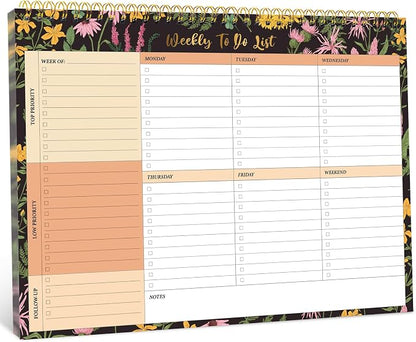 Taja Weekly To Do List Notepad with 52 Undated Sheets（8.5"×11"）- Weekly Desk Planner for Women & Man, Work and Home - 1 Pack Amber Garden