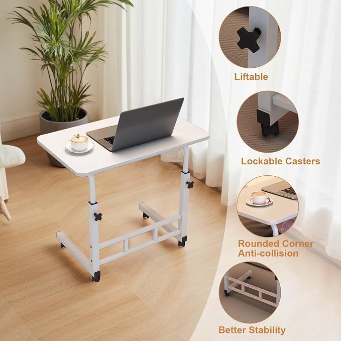 Garvee Standing Desk Adjustable Height, Small Standing Desk with Wheels, Mobile Portable Rolling Laptop PC Table Adjustable Height Computer Workstation for Home Office Study Bedroom White