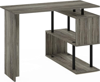 Furinno Moore L-Shape Computer Desk with 3-Tier Shelves, French Oak