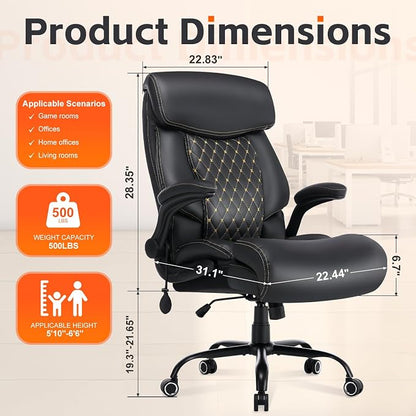 Big and Tall Office Chair 600lbs, Heavy Duty Ergonomic Executive Desk with Adjustable Armrests, Wide Seat, PU Leather Fabric, Air-Adjust Lumbar, Comfortable Office Chair for Heavy People