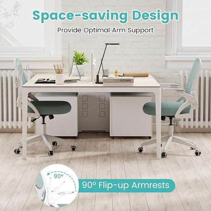 COSTWAY Office Chair, Comfy Swivel Rolling Desk Chair with Adjustable Height & Flip-Up Armrests, Ergonomic Mesh Computer Chairs with Lumbar Support for Working & Gaming (Blue)