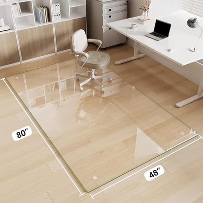 Glass Chair Mat 48" x 80" Heavy Duty Tempered Glass Office Chair Mat, Glass Floor Mat with Round Corner and Polished Edge for Smooth Glide, Office Chair Mat for Carpet, Hardwood Floor