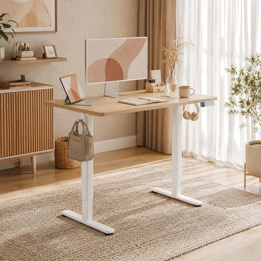 Claiks Electric Standing Desk 48 x 24 Inches, Motorized Sit Stand Desk with 3 Memory Presets & Cable Management, Spacious Ergonomic Computer Workstation for Dual Monitors & Gaming Setup, Nature