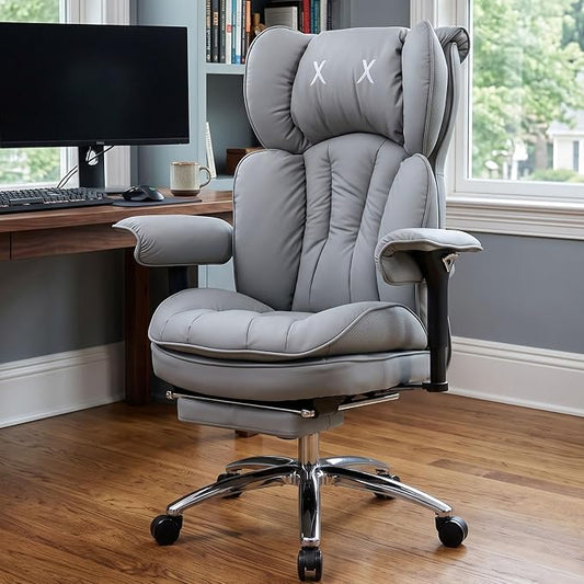 Efomao Big & Tall Desk Chair, Wide Executive Office Chair with Footrest Grey