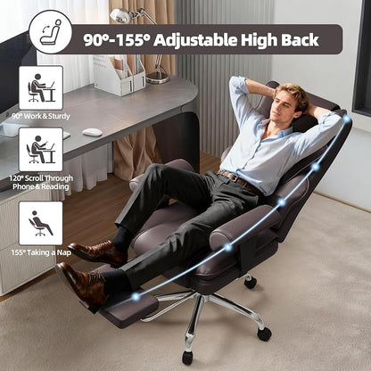 7-Point Massage Office Chair,Heated Manageral Chair,Ergonomic Executive Chair with Footrest,Adjustable Armrest，Computer Chair for Offices, Study Room,Gaming Spaces,Brown