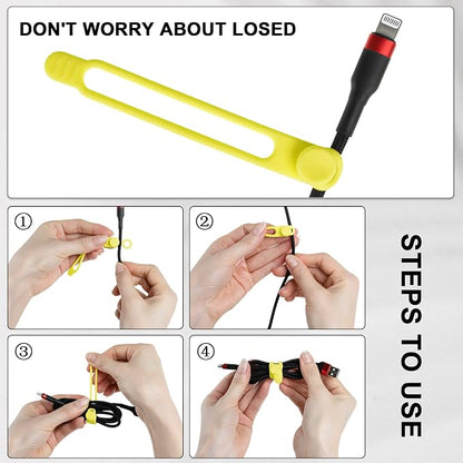 50Pcs Silicone Cable Ties Cord Organizer for Bundling Earphone, Phone Charger, Computer Cords, Reusable Wire Organizer Cable Management in Home,Office,Kitchen,School (5 Colors)
