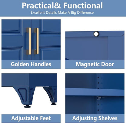 Polup Metal Storage Cabinet,75" Tall Kitchen Pantry Storage Cabinet with Doors and Adjustable Shelves, Blue Metal Pantry Cabinets with Drawer, Large Cupboard for Kitchen, Dining Living Room
