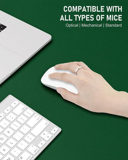 Desk Pad, 35.5" x 17" PU Leather Non-Slip Desk Mat Large Mouse Pad for Desktop, Waterproof Laptop Computer Writing Mat for Office, Home, Work, Gaming, Dark Green
