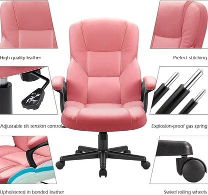 Furmax Office Executive Chair High Back Adjustable Managerial Home Desk Chair, Swivel Computer PU Leather Chair with Lumbar Support (2, Pink)