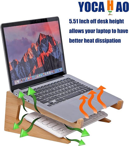 Wooden Laptop Stand Vertical Laptop for 13-18.6in Bamboo Stand for Desk,Laptop Stand Compatible with MacBook Air Pro/Dell XPS/Surface pro/HP/Pixelbook/Lenovo,More Laptops