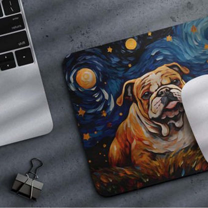 Starry Night Bulldog Mouse Pad for Computer Laptop Home Office Gaming Working Desk Desktop Accessories Non-Slip Rubber Mouse Pad for Dog Lovers