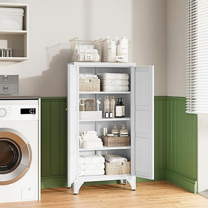 Letaya 47.3" H Metal Storage Cabinet with 2 Doors and 3 Shelves,Freestanding Bathroom Floor Cabinets,Kitchen Pantry Cabinets,Utility Pantry Organizers for Cupboard/Dining/Home Office/Garage,White