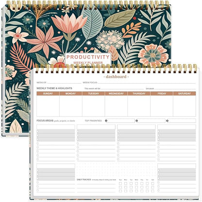 Weekly Productivity Planner - 8.5" x 11" Dashboard Desk Notepad Has 6 Focus Areas to List Tasks for Goals, Projects, Clients, Academic or Meal-Organize Your Daily Work Efficiently, 54 Weeks, Flower-C