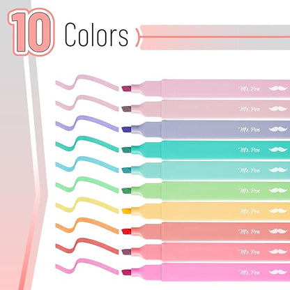 Mr. Pen- Aesthetic Highlighters No Bleed, 10 Pack, Pastel Colors | Chisel Tip, Cute Highlighters Assorted Colors for Journaling, Highlighting, Underlining, Fast Dry, Back to School Supplies